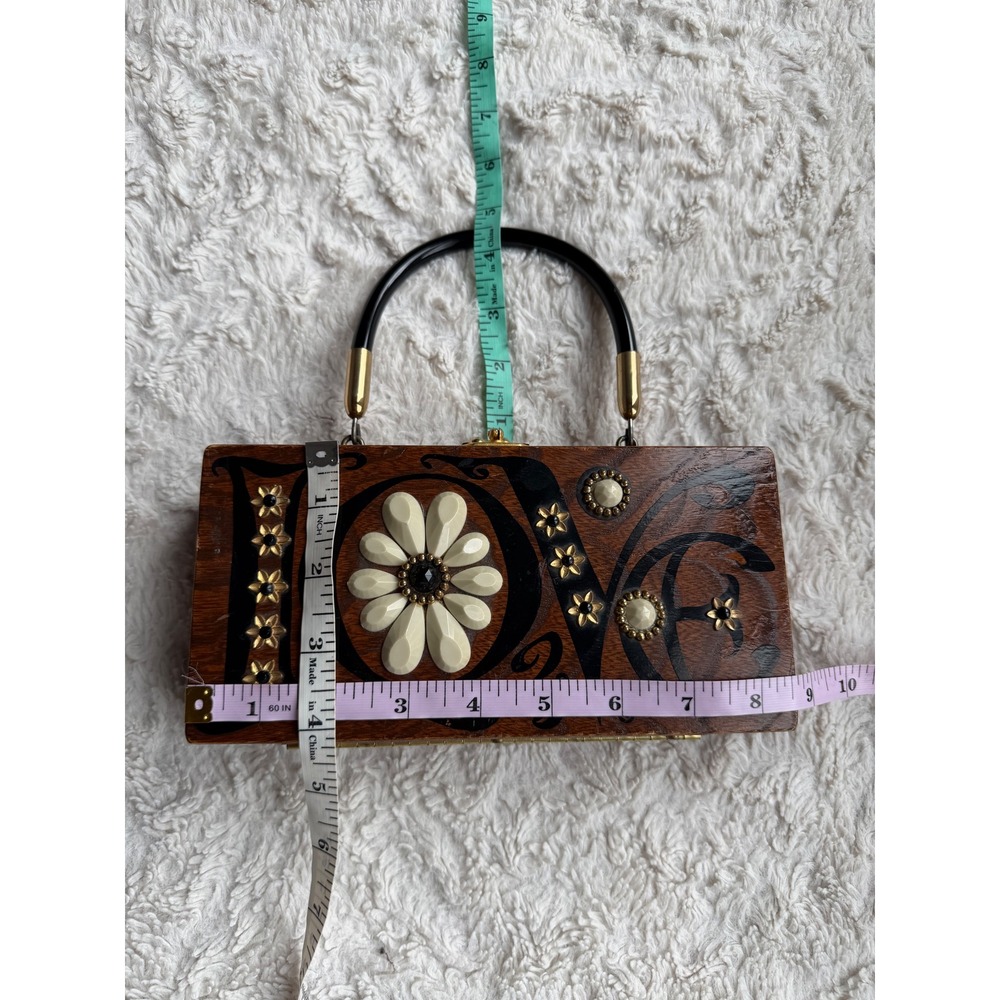 Enid Collins Original Box Bag LOVE Vintage Wood Top Handle Handbag Purse 1960s - Picture 3 of 17
